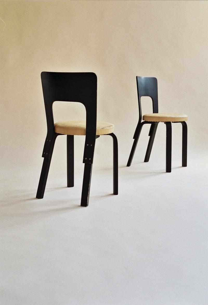 pair of black Alvar Aalto chair 66s 1930s-1950s upholstered