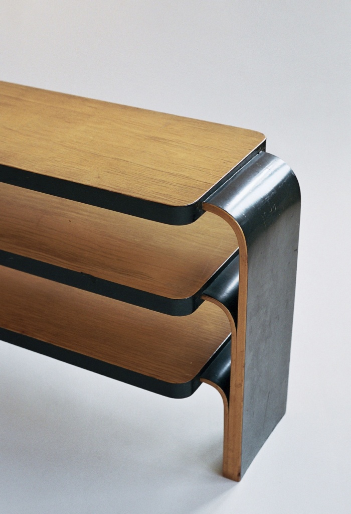 close up of Alvar Aalto shelf 111 - ebonised edges