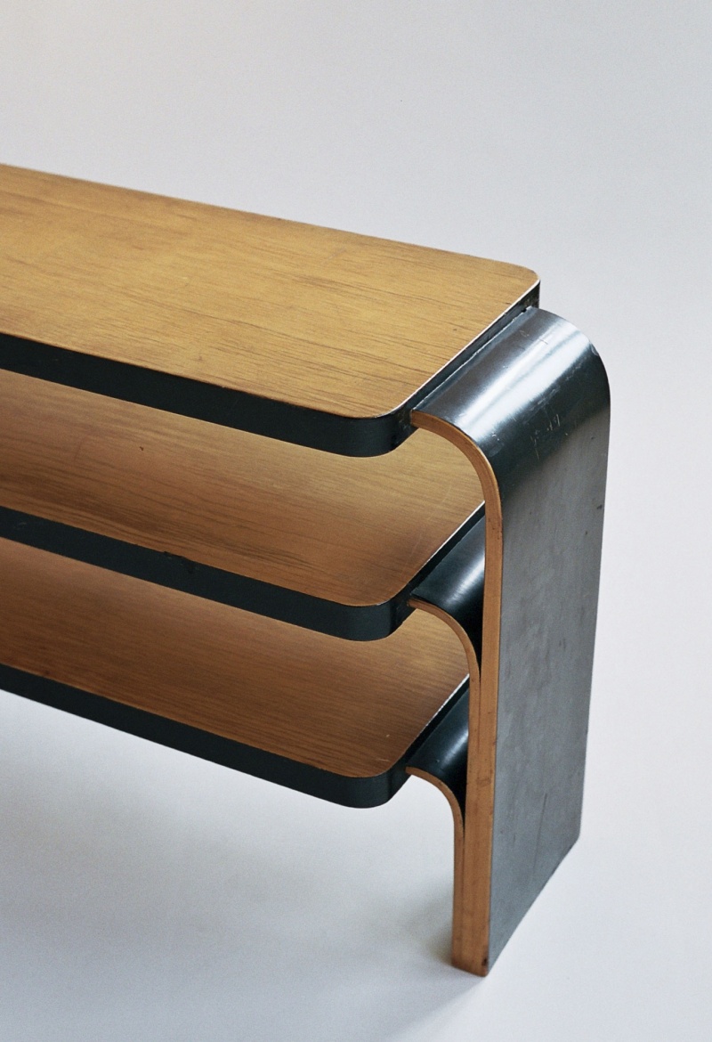 close up of Alvar Aalto shelf 111 - ebonised edges