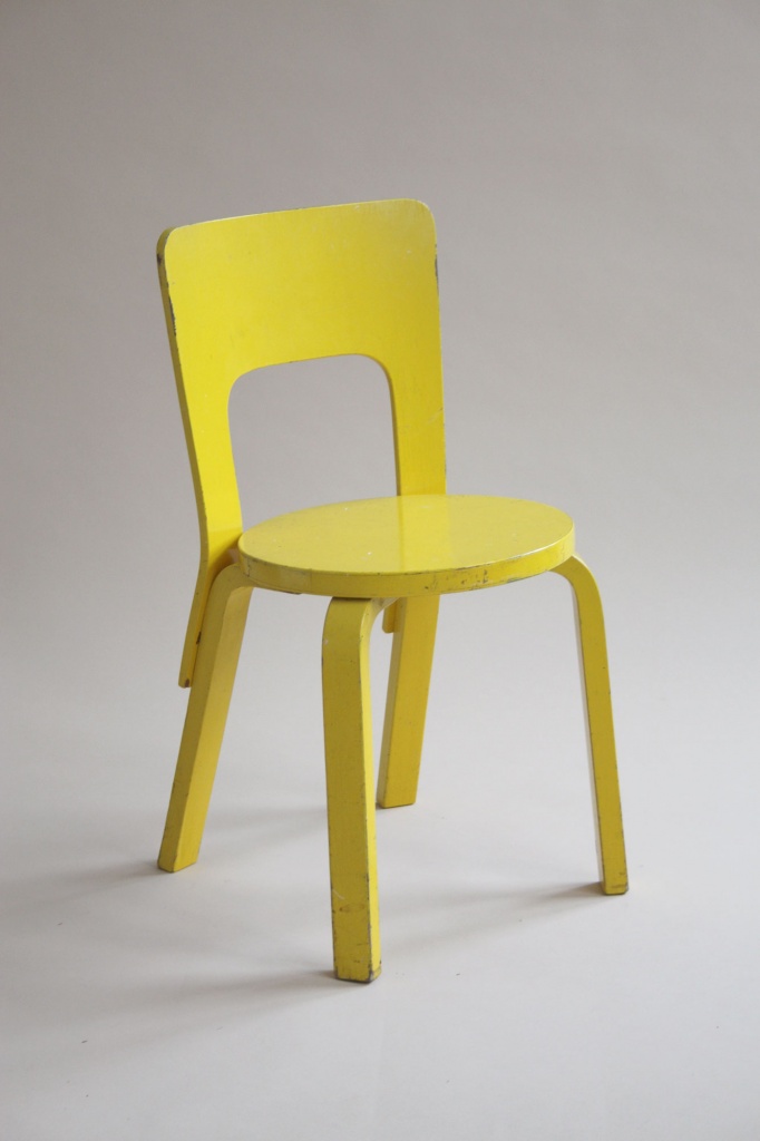 Yellow-painted Alvar Aalto dining chair 66