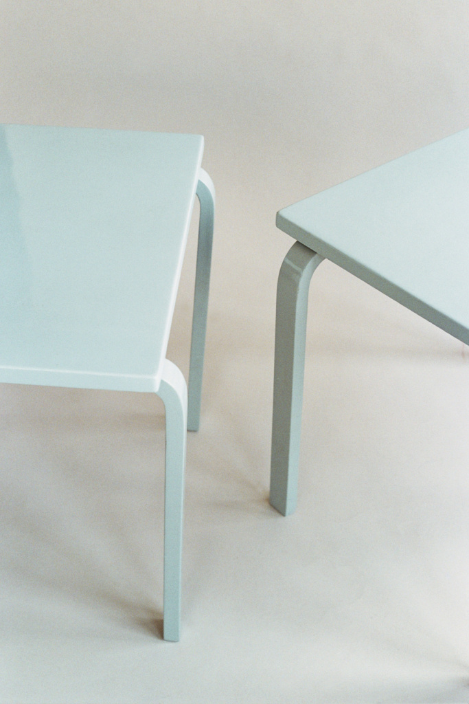 Alvar Aalto side sofa table in blue