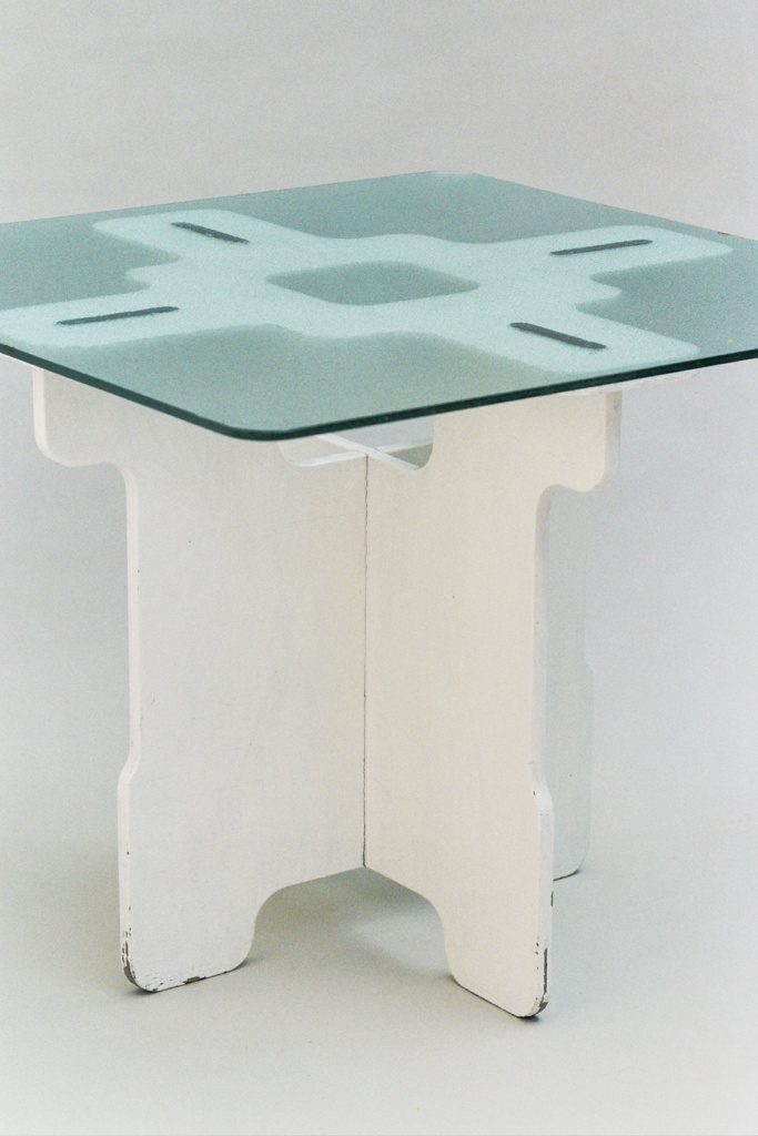 Saturn Table by Max Clendinning for his Maxima Range - glass and plywood