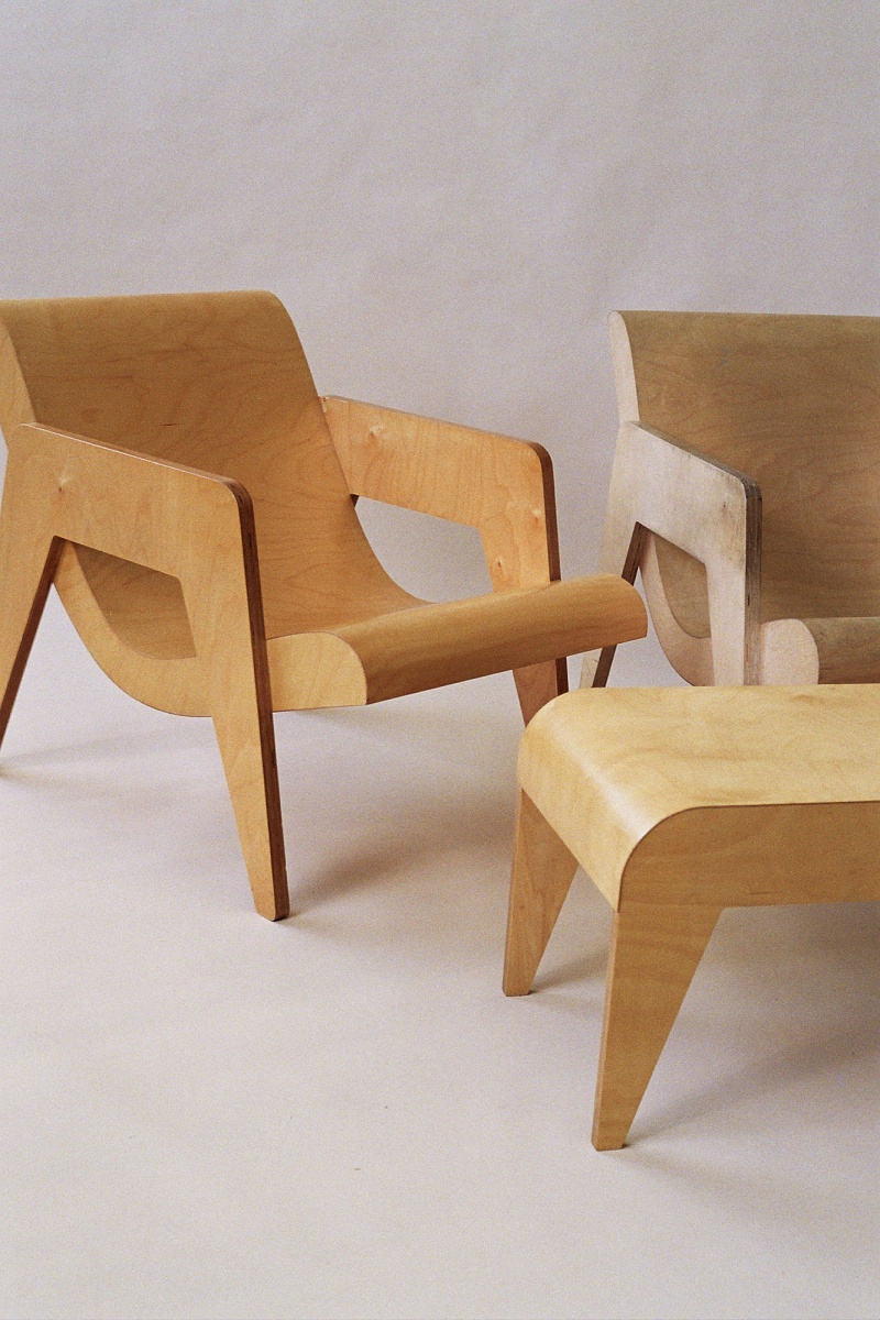 Erno Goldfinger Plywood chairs and footstool